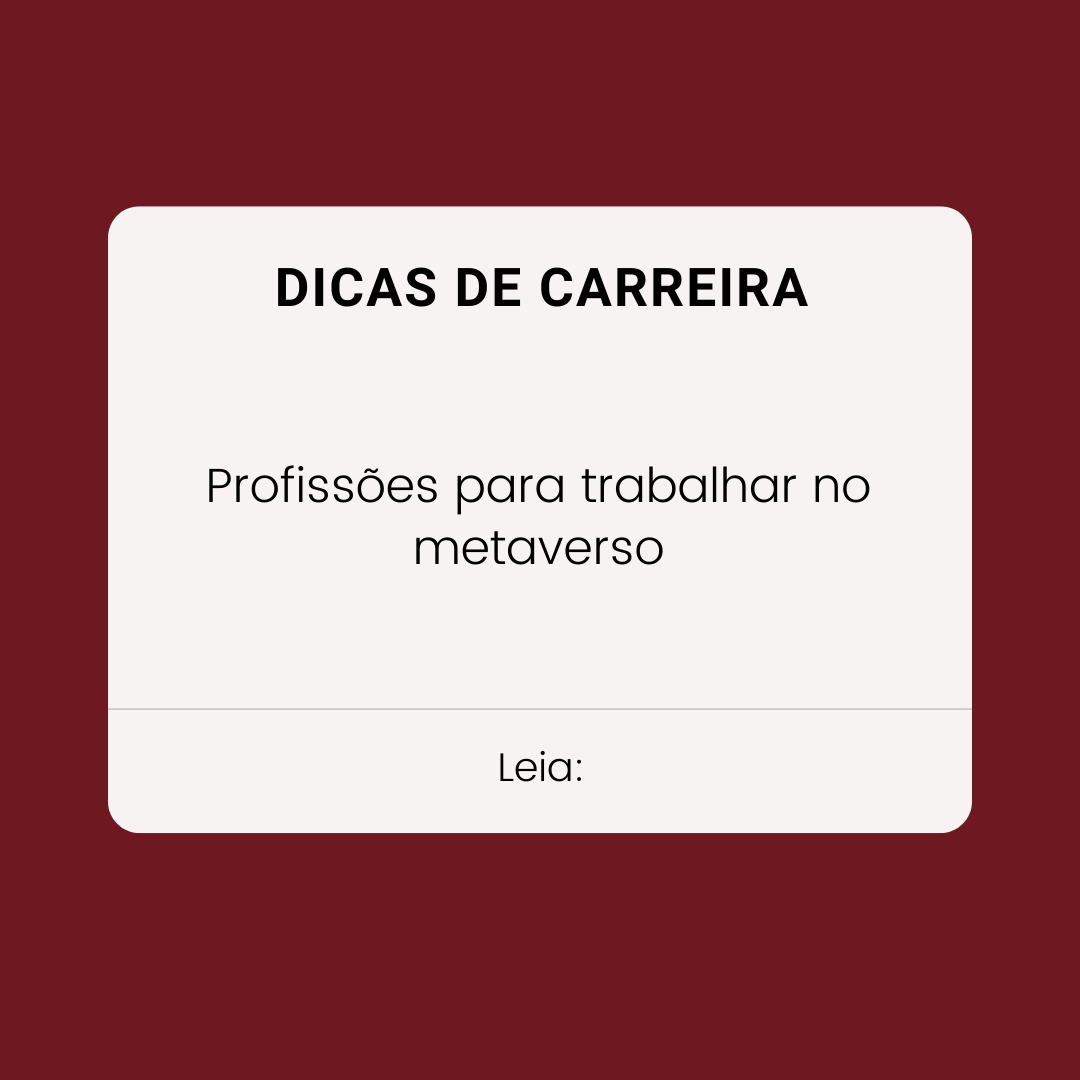 Carreira no Metaverso - As profissões do futuro  Muito se tem falado sobre  Realidade Virtual e o Metaverso, mas que profissões será que já existem  neste mundo? E o que está